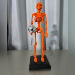 Nwt Flocked Disco Skeleton Tabletop Decor Orange 16" Halloween Way To Celebrate